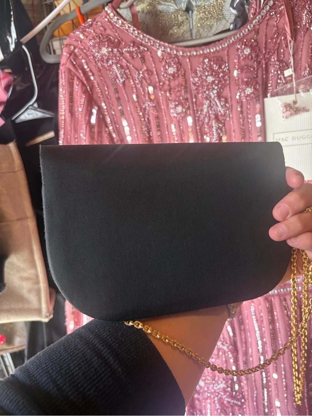 Dior Black Clutch with Bow and Gold Chain